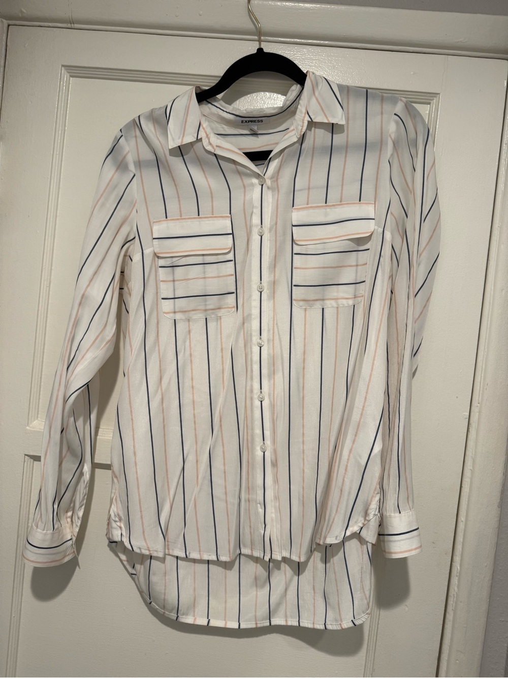 Express White Shirt with Navy and Peach Stripes